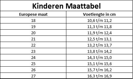 Kinder Pantoffels Furry maattabel kinderschoenen