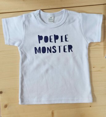 Baby Wit T-Shirt Poepie Monster Maat 74