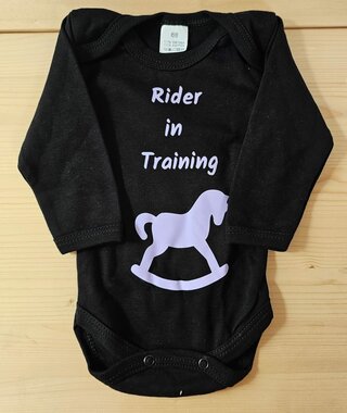 Baby Romper Zwart Lange Mouwen Rider in Training Maat 68